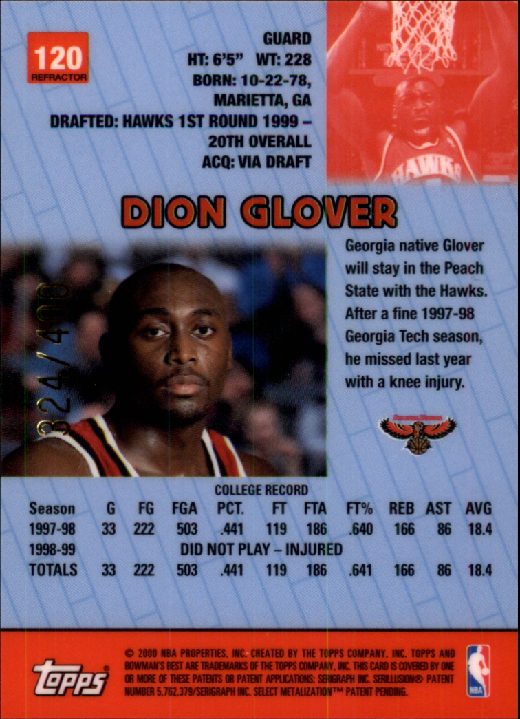 1999-00 Bowman's Best Refractors #120 Dion Glover back image