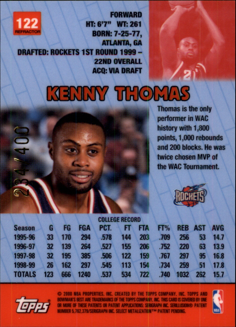 1999-00 Bowman's Best Refractors #122 Kenny Thomas back image