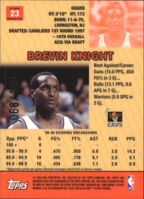 1999-00 Bowman's Best Atomic Refractors #23 Brevin Knight back image