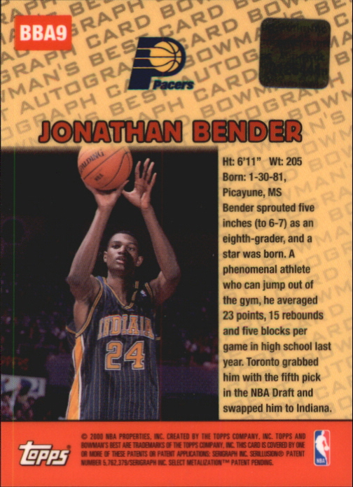 1999-00 Bowman's Best Autographs #BBA9 Jonathan Bender back image