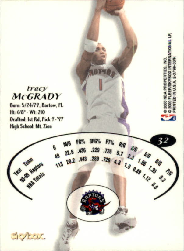 1999-00 E-X #32 Tracy McGrady back image