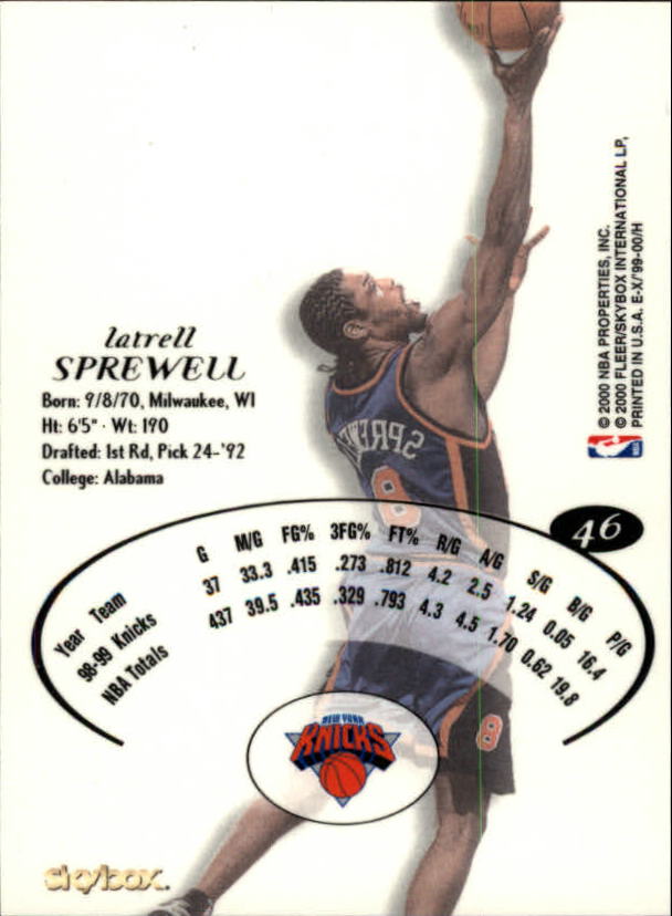 1999-00 E-X #46 Latrell Sprewell back image