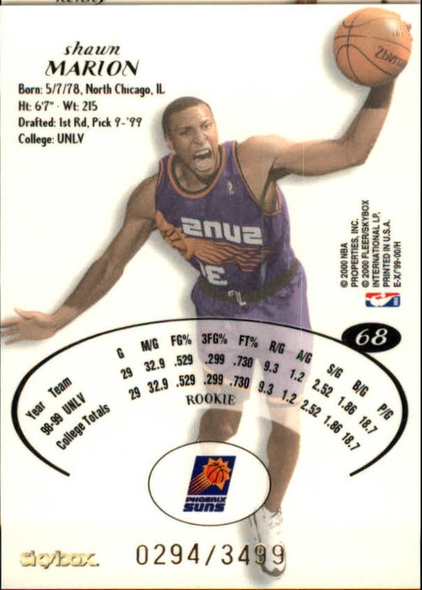 1999-00 E-X #68 Shawn Marion RC back image