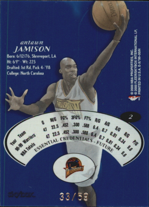 1999-00 E-X Essential Credentials Future #2 Antawn Jamison/59 back image