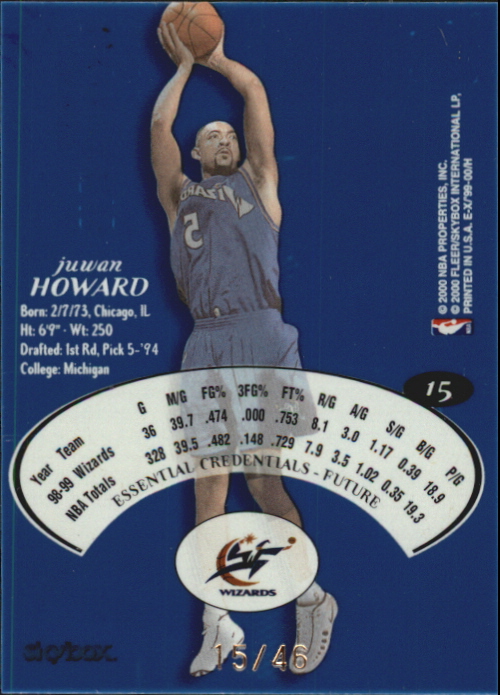 1999-00 E-X Essential Credentials Future #15 Juwan Howard/46 back image