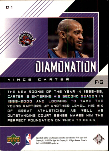 1999-00 Black Diamond Diamonation #D1 Vince Carter back image