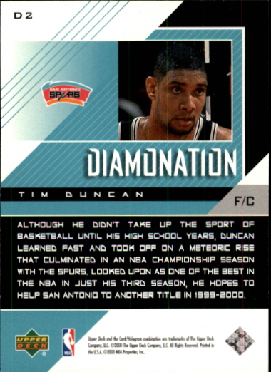 1999-00 Black Diamond Diamonation #D2 Tim Duncan back image