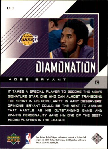 1999-00 Black Diamond Diamonation #D3 Kobe Bryant back image