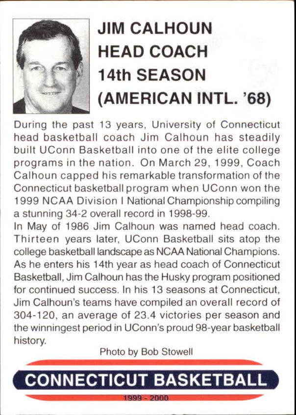 1999-00 Connecticut #3 Jim Calhoun CO back image