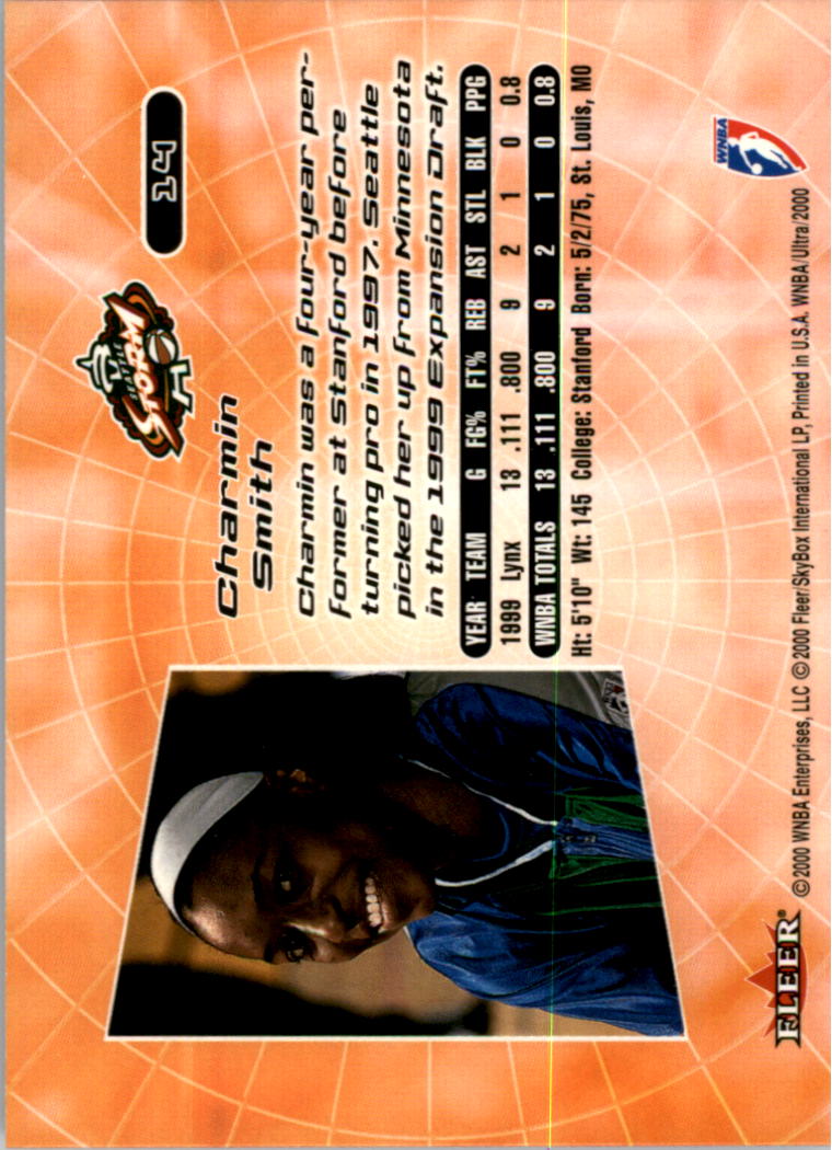 2000 Ultra WNBA #14 Charmin Smith RC back image