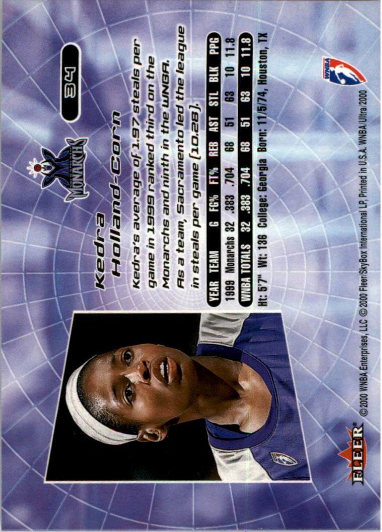 2000 Ultra WNBA #34 Kedra Holland-Corn RC back image
