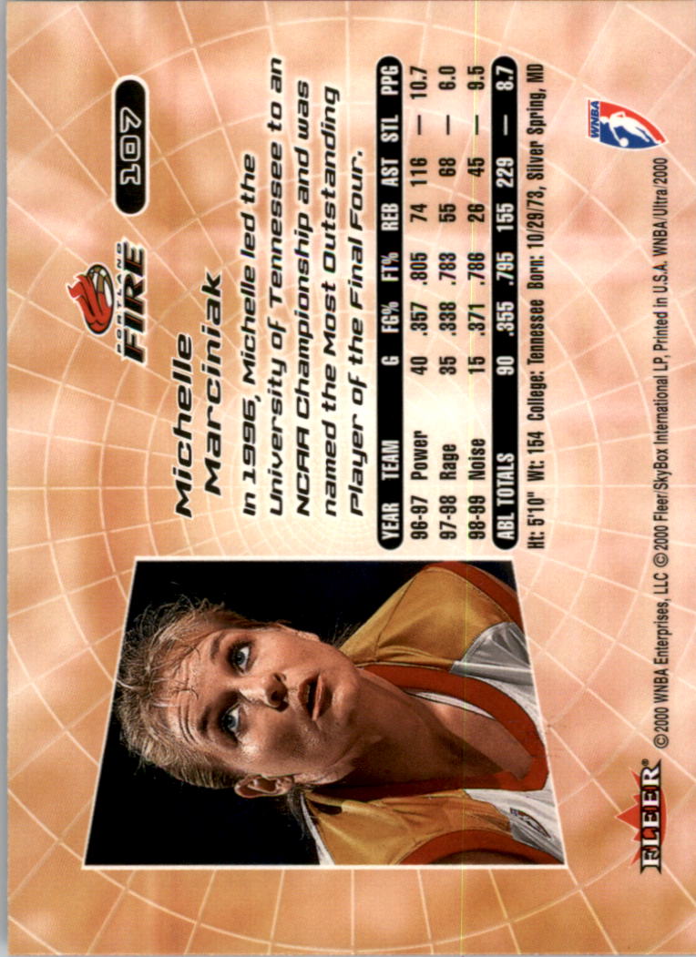 2000 Ultra WNBA #107 Michelle Marciniak RC back image