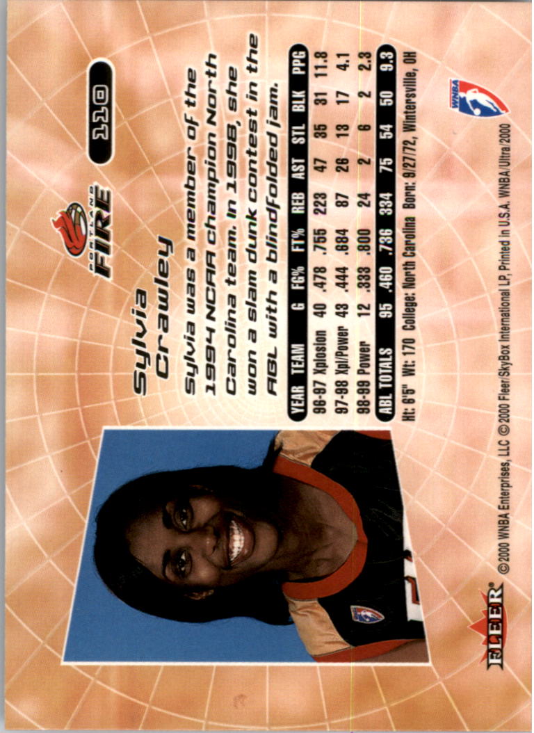 2000 Ultra WNBA #110 Sylvia Crawley RC back image