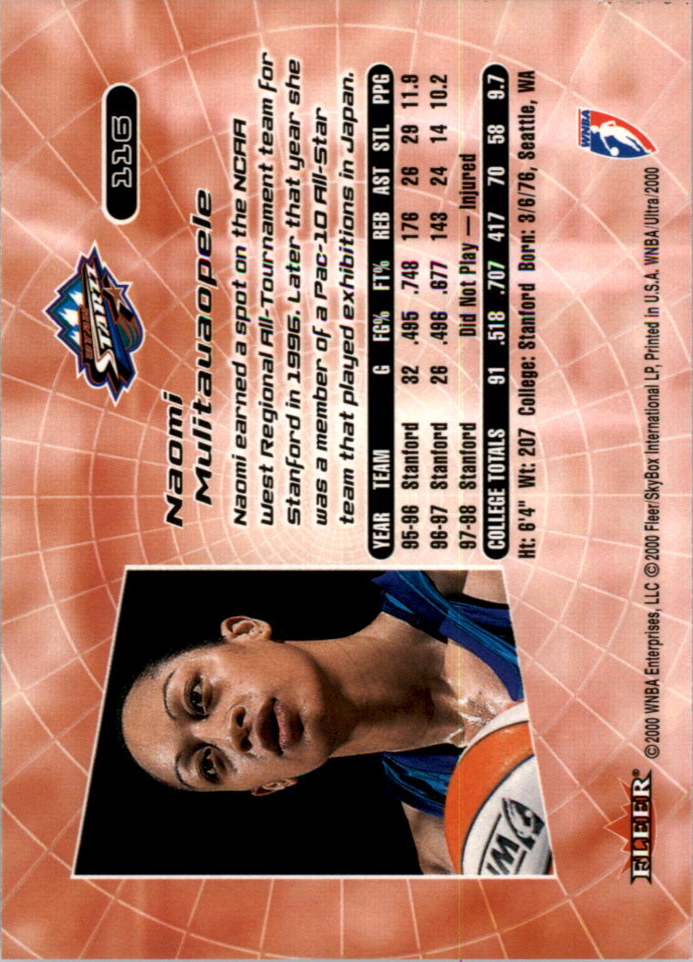 2000 Ultra WNBA #116 Naomi Mulitauaopele RC back image