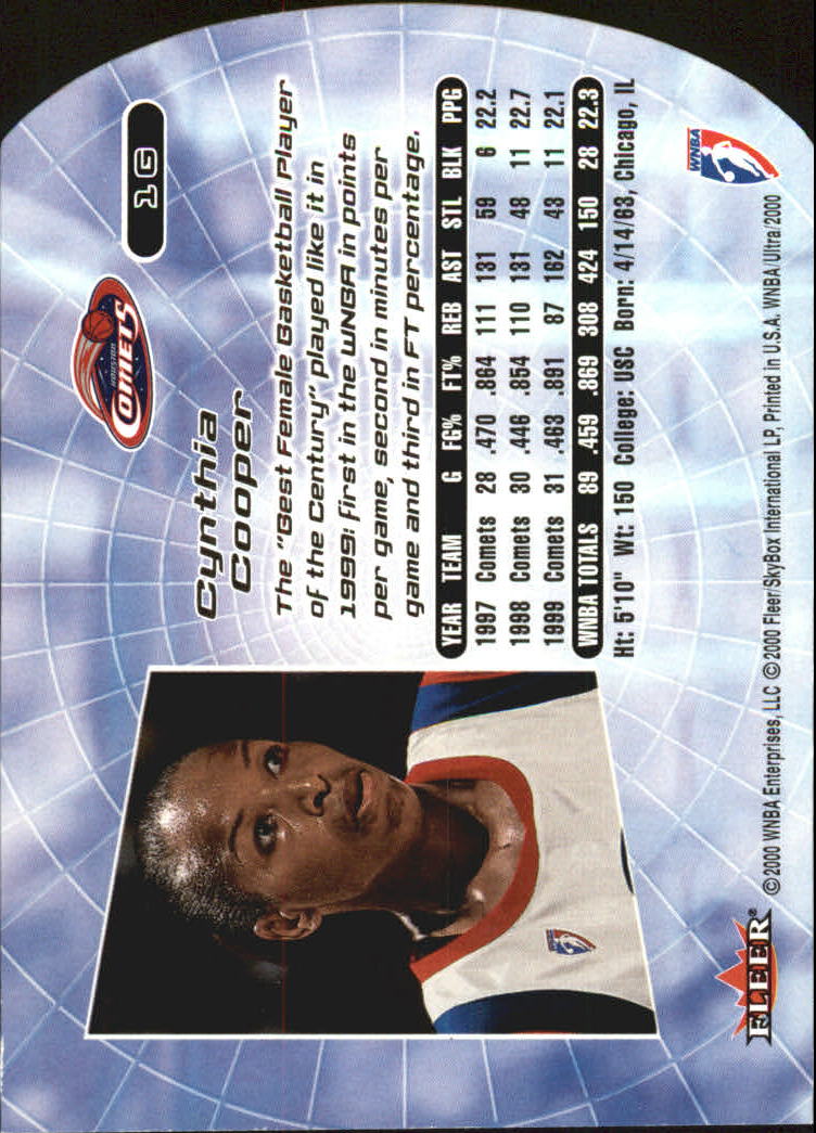 2000 Ultra WNBA Gold Medallion #1 Cynthia Cooper back image