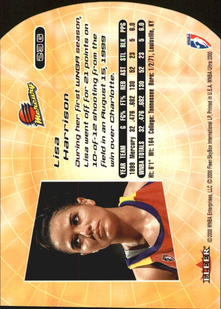 2000 Ultra WNBA Gold Medallion #23 Lisa Harrison back image