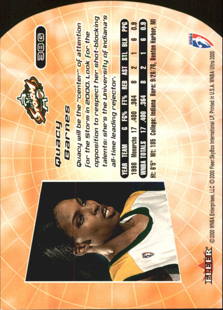 2000 Ultra WNBA Gold Medallion #38 Quacy Barnes back image