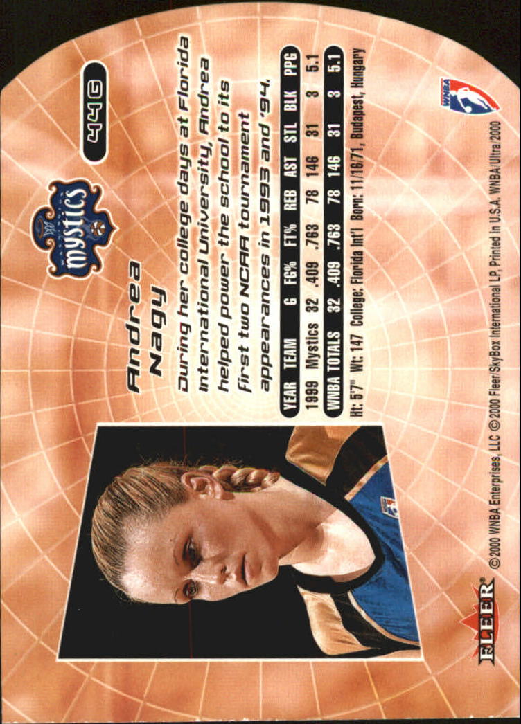 2000 Ultra WNBA Gold Medallion #44 Andrea Nagy back image