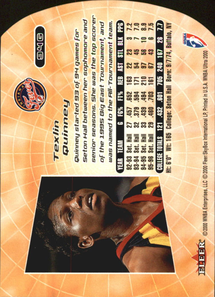2000 Ultra WNBA Gold Medallion #94 Texlan Quinney back image