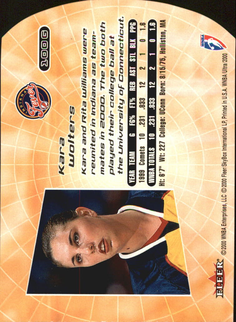 2000 Ultra WNBA Gold Medallion #100 Kara Wolters back image