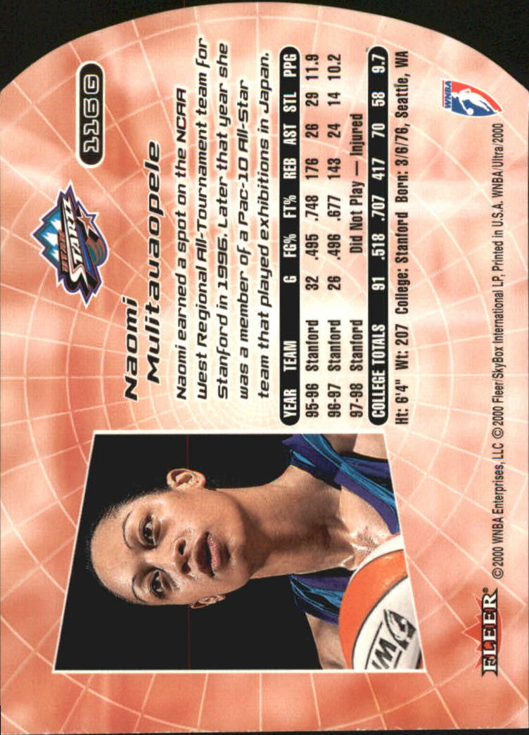 2000 Ultra WNBA Gold Medallion #116 Naomi Mulitauaopele back image