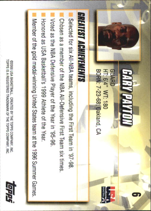 2000 Topps Team USA #6 Gary Payton ACH back image