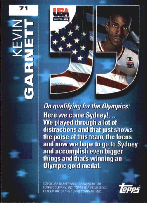 2000 Topps Team USA #71 Kevin Garnett QU back image