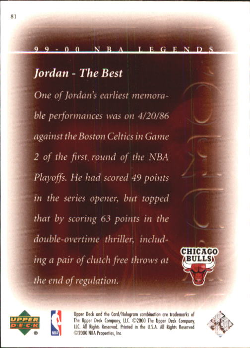 2000 Upper Deck Century Legends #81 Michael Jordan TB back image