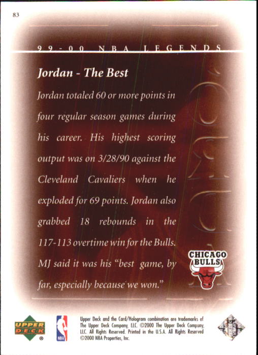 2000 Upper Deck Century Legends #83 Michael Jordan TB back image