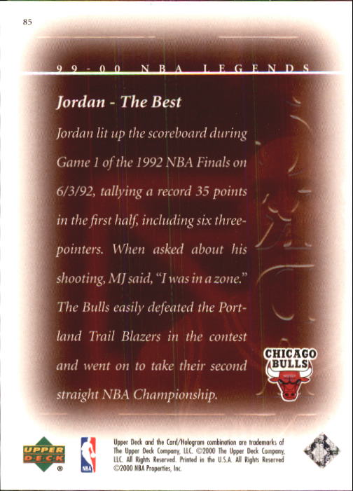 2000 Upper Deck Century Legends #85 Michael Jordan TB back image