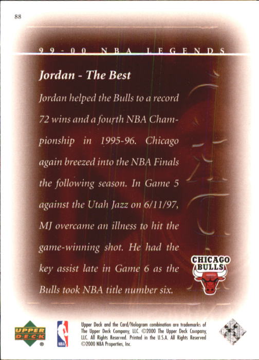 2000 Upper Deck Century Legends #88 Michael Jordan TB back image