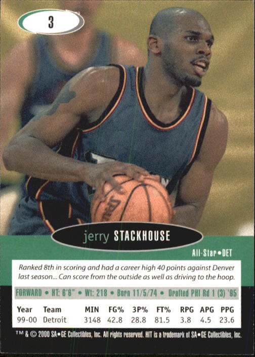 2000 SAGE HIT #3 Jerry Stackhouse back image