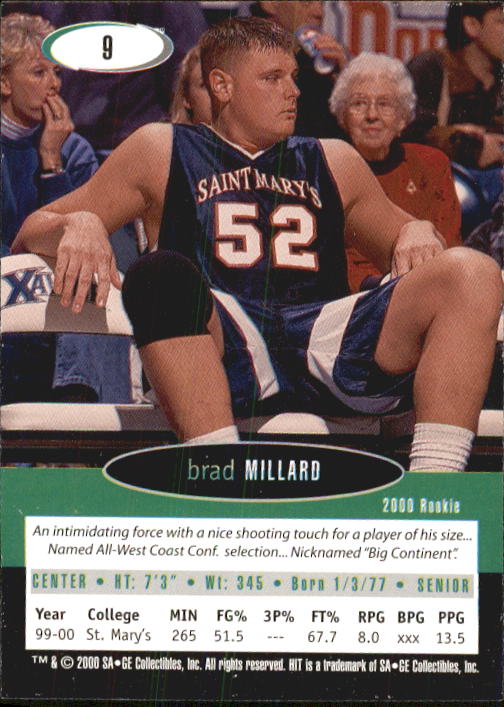 2000 SAGE HIT #9 Brad Millard back image