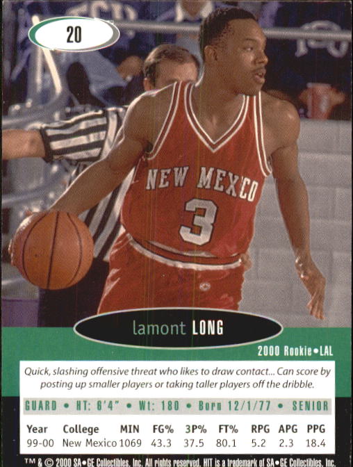 2000 SAGE HIT #20 Lamont Long back image