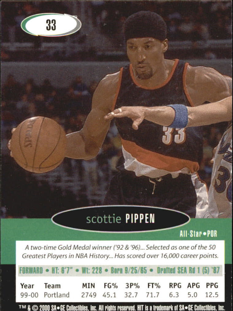 2000 SAGE HIT NRG #33 Scottie Pippen back image