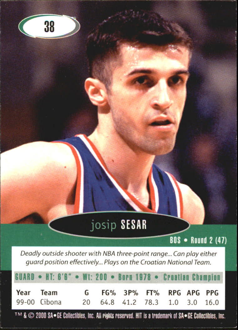 2000 SAGE HIT NRG #38 Josip Sesar back image