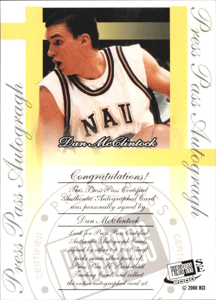 2000 Press Pass SE Autographs #18 Dan McClintock back image