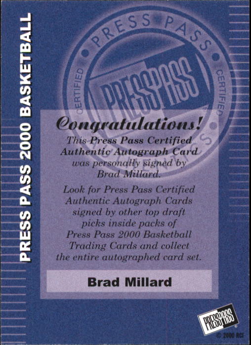 2000 Press Pass Autographs #17 Brad Millard