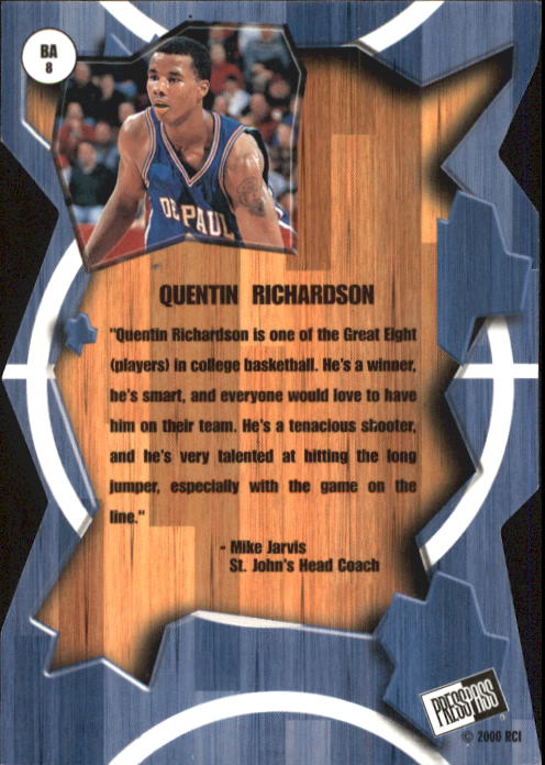 2000 Press Pass Breakaway #BA8 Quentin Richardson back image