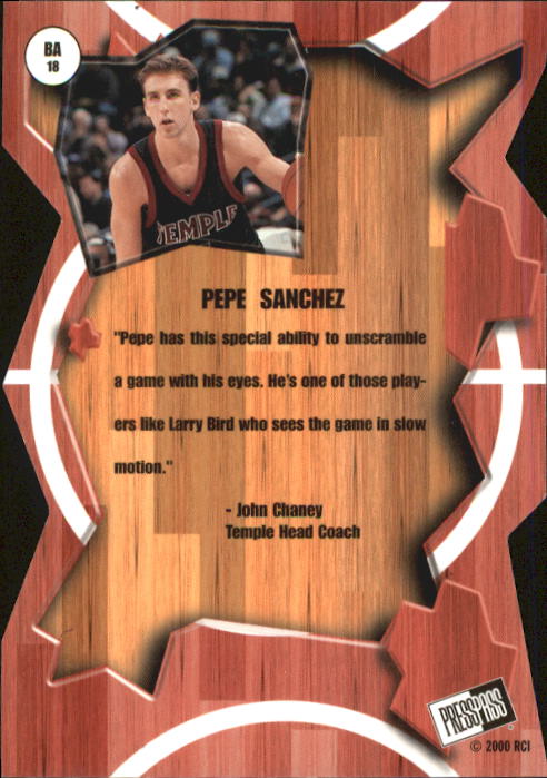 2000 Press Pass Breakaway #BA18 Pepe Sanchez back image