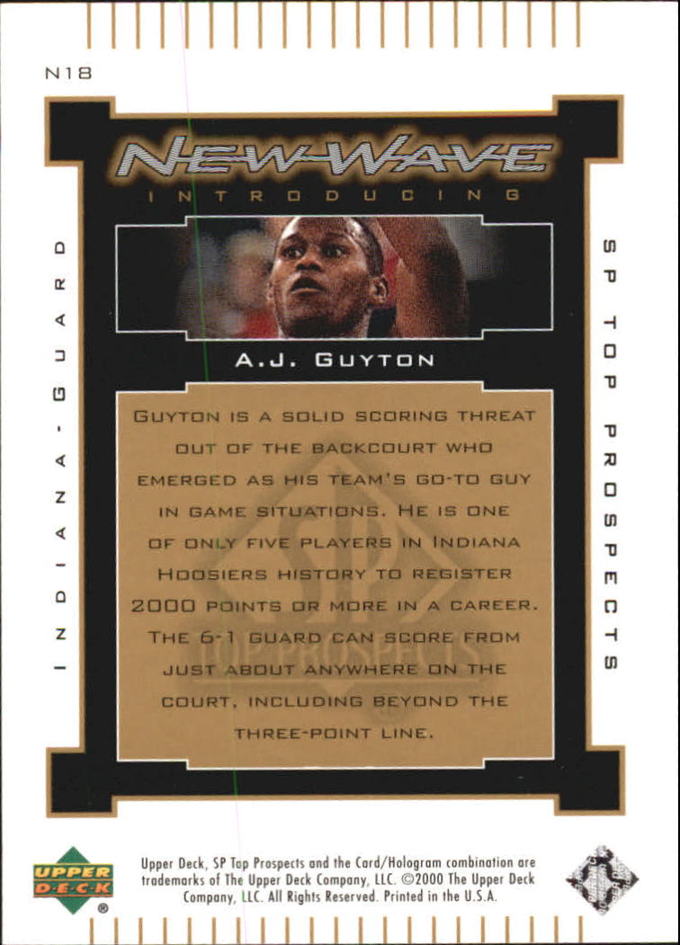 2000 SP Top Prospects New Wave #N18 A.J. Guyton back image