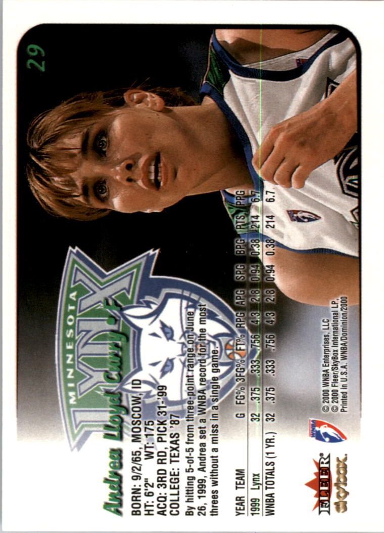 2000 SkyBox Dominion WNBA #29 Andrea Lloyd Curry RC back image