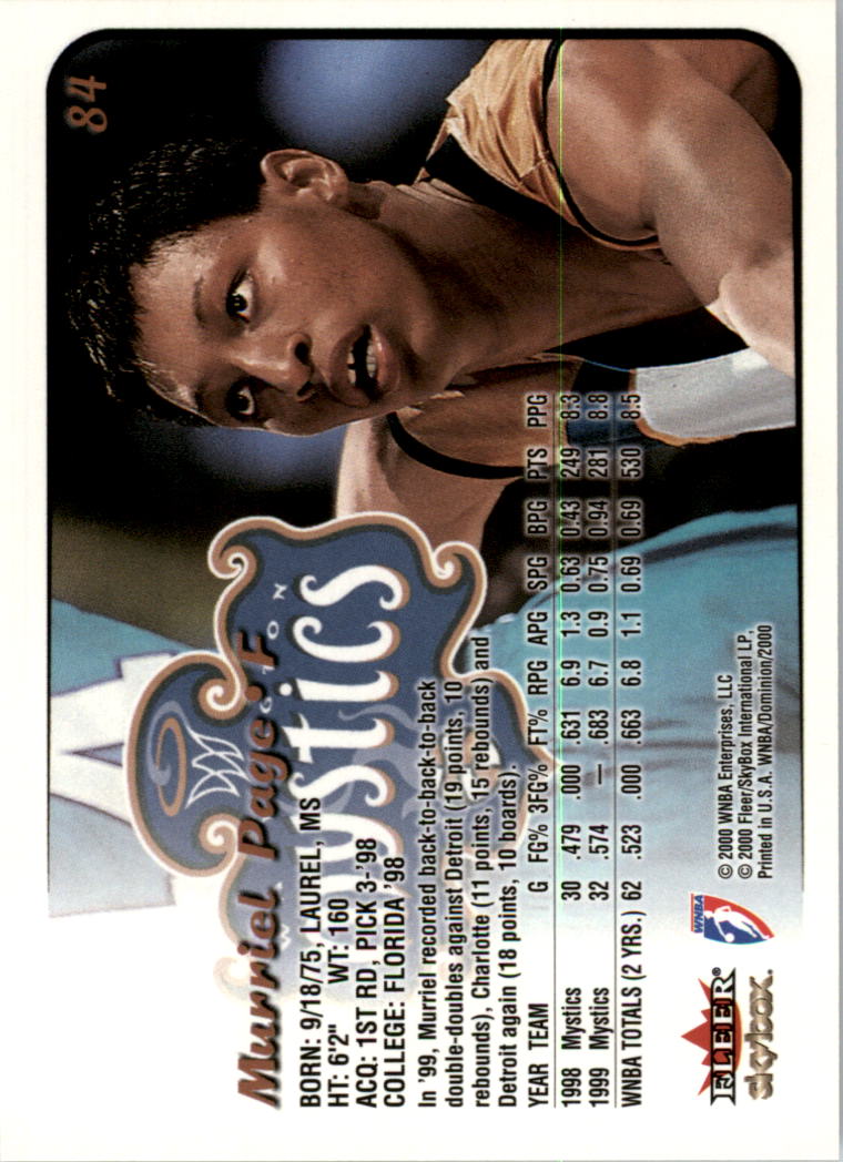 2000 SkyBox Dominion WNBA #84 Murriel Page back image