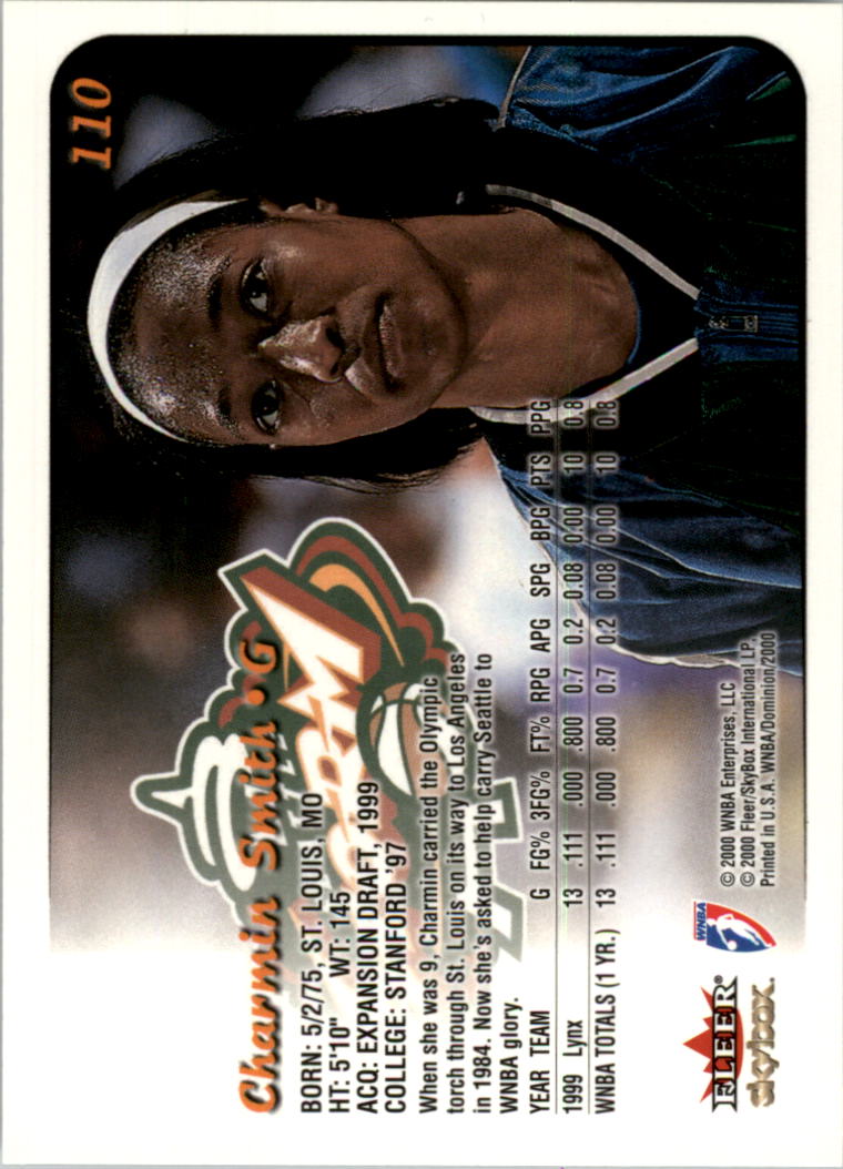 2000 SkyBox Dominion WNBA #110 Charmin Smith ED RC back image