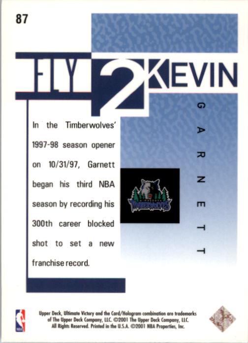 2000-01 Ultimate Victory #87 Kevin Garnett FLY back image
