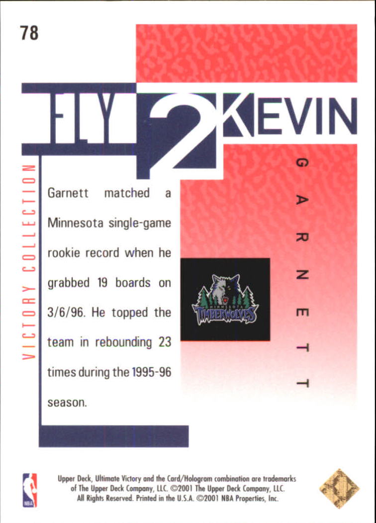 2000-01 Ultimate Victory Victory Collection #78 Kevin Garnett FLY back image