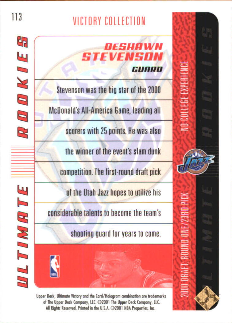 2000-01 Ultimate Victory Victory Collection #113 DeShawn Stevenson back image