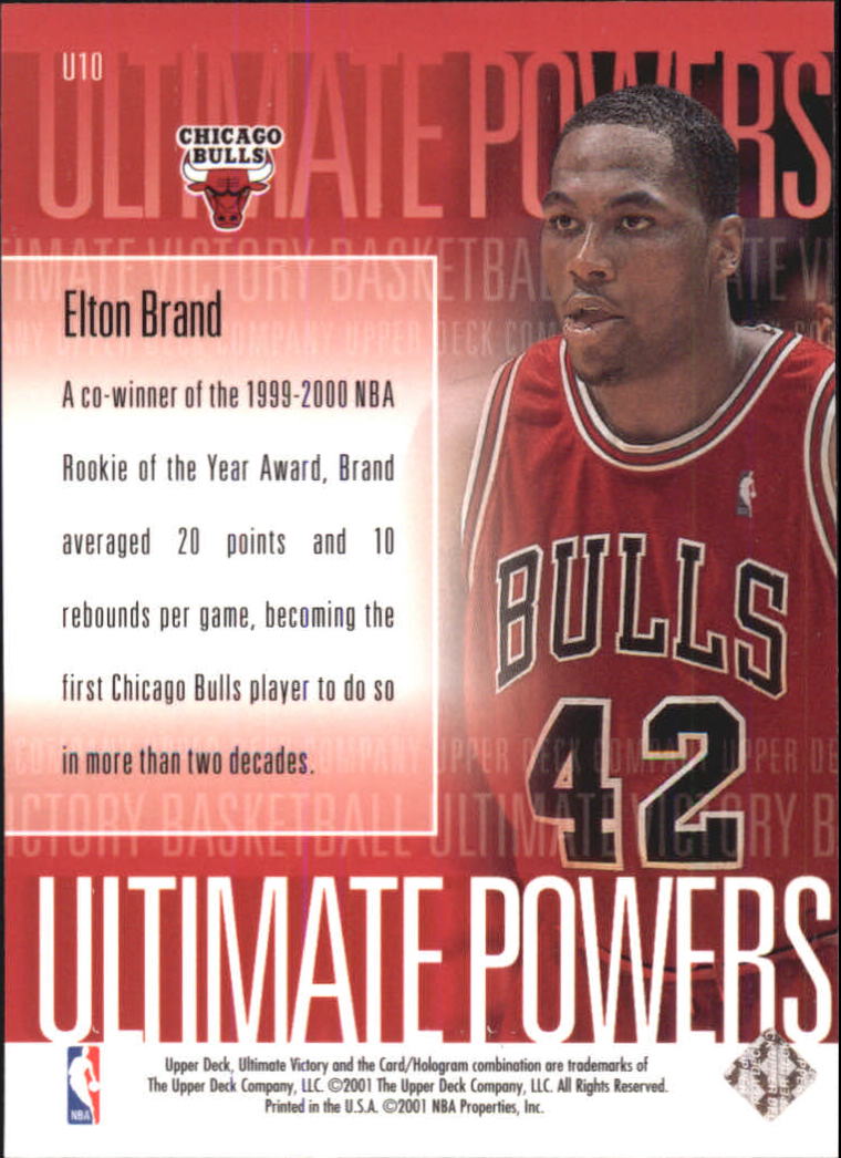 2000-01 Ultimate Victory Ultimate Powers #U10 Elton Brand back image