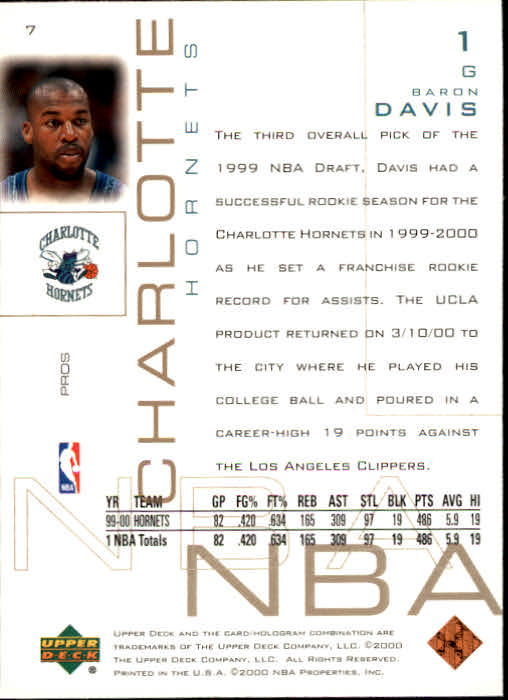 2000-01 Upper Deck Pros and Prospects #7 Baron Davis back image