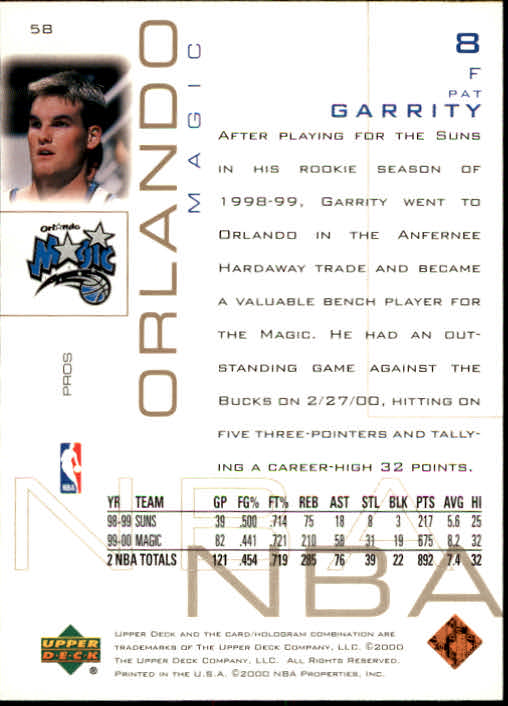 2000-01 Upper Deck Pros and Prospects #58 Pat Garrity back image